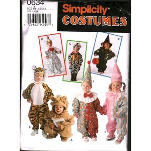 Simplicity 0634 Toddler Animal Clown Costume Sewing Pattern Size 1-4 Lion Tiger